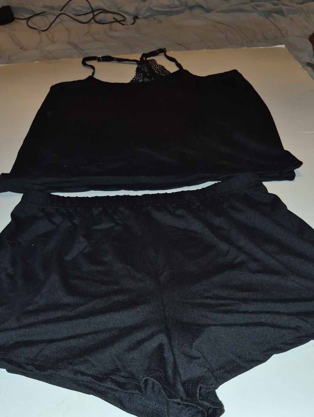 Catherine Malandrino Black Lace-Back Camisole & Shorts Sleep Set